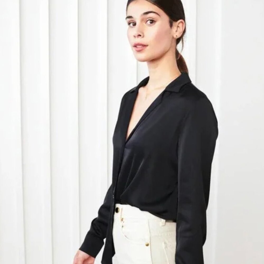 Quince XS Washable Stretch Silk Blouse Black Like New